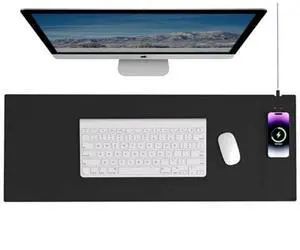 Hi-HONX Magnetic Wireless Charging Mouse Pad, Office Desk Mat with Wireless Charger, Multifunctional Large Desk Pad with Non-Slip Base, Waterproof Leather Desk Pad for Gaming and Office Use(80X30cm)