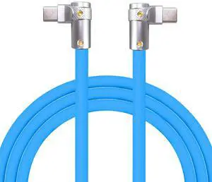 chubbycable FlexElbow Pro - 90 Degree Design 240W Fast Charge Cable Ultra-Thick Silicone Right Angle USB C Cable Phone Tablets Charging Cord, Blue, Double Elbow Type C to Type C, 9.8FT