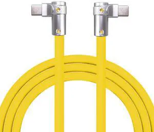 chubbycable FlexElbow Pro - 90 Degree Design 240W Fast Charge Cable Ultra-Thick Silicone Right Angle USB C Cable Phone Tablets Charging Cord, Yellow, Double Elbow Type C to Type C, 9.8FT