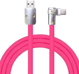 chubbycable FlexElbow Pro - 90 Degree Design 240W Fast Charge Cable Ultra-Thick Silicone Right Angle USB C Cable Phone Tablets Charging Cord, Rose Red, USB-A to Type-C, 9.8FT
