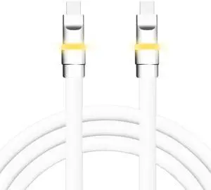 chubbycable Neon Chubby - Fast Charge Cable with Smart Light RGB Color Gradual Light Up LED USB Charging Cable, White, Type-C to Type-C, 9.8 FT