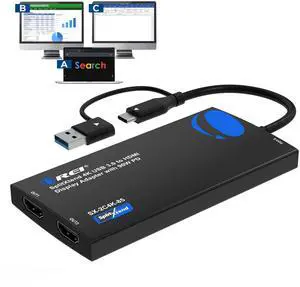 OREI SplitExtend 4K HDMI Splitter Extended Display for Dual Monitor - Multi-Monitor Display 3 Separate Screens - USB A & USB-C Adapter to HDMI 2.0, 4K@60hz, 90W PD Charger, DisplayLink MacOS, Windows