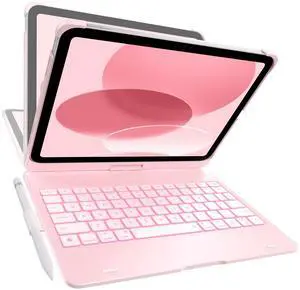 typecase Flexbook Keyboard Case for iPad 11th (A16, 2025) and iPad 10th Gen (10.9", 2022)  No Trackpad, 11-Color Backlight, 360° Rotatable, 7 Use Modes, Thin & Lightweight  Light Pink