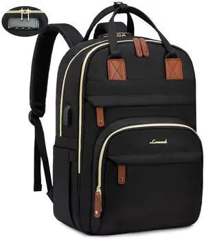 LOVEVOOK Laptop Backpack for Women, Unisex Travel Anti-theft Bag, Business Work Computer Backpacks Purse College Backpack for Men, Casual Hiking Daypack with Lock, 15.6 Inch, Black