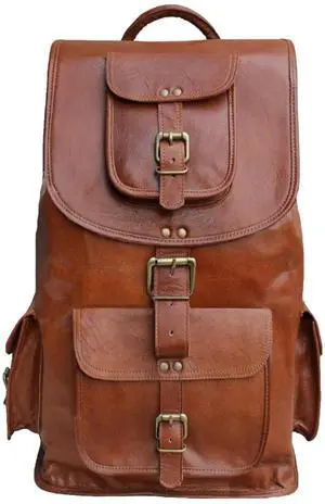jaald 16" Genuine Leather Retro Rucksack Backpack College Bag,School Picnic Bag Travel