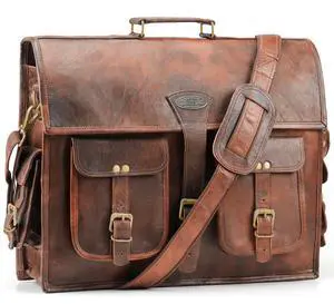 Handmade World Leather Laptop Messenger Bag For Men Women 'The Alpha' Computer Briefcase Satchel Bag For Office Business (18 Inch)