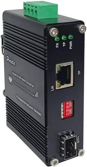 Hereta Industrial 10G Ethernet Media Converter,Fiber Optic Media Converter Optical Transceiver with 100/1G/2.5G/5G/10GBASE-T RJ45 to 10GBASE-X SFP+ Port,10 Gigabit SFP+ Converter,12~48VDC Input