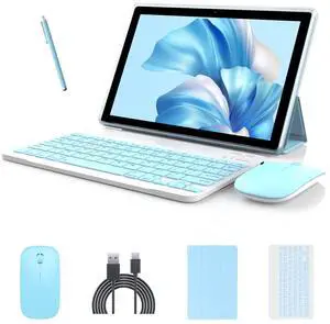 Android 14 Tablet, 10 inch 2 in 1 Tablets with Keyboard/ Case/ Mouse/ stylus, 8GB RAM+64GB ROM+1TB Expand Tablet, 1280*800 IPS Touch Screen Tablet Computer, 2.4G/5G WiFi 6 BT 5.0, Long Battery Life