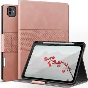 auaua Case for iPad Pro 13 Inch (M4) 2024, PU Leather Case with Pencil Holder, Supports Pencil Pro and Pencil(USB-C), Adjustable Angles, Auto Sleep/Wake (Pink)