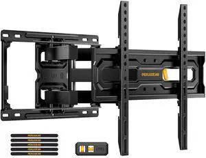 Perlegear Full Motion TV Mount for 32-65 Inch TVs up to 99 lbs, Max VESA 400x400mm, Fits 16/12 Wood Studs, Height Adjustable Pre-Assembled TV Wall Mount, Tool-Free Tilt, Swivel & Extension, PGMF21