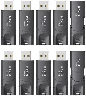 KEXIN 64GB Flash Drive 10 Pack Thumb Drive USB Flash Drive Zip Drive USB 2.0 Memory Stick Data Storage (64GB, Black)
