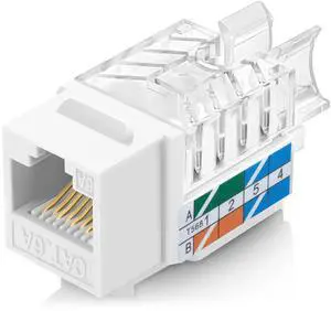 Everest 45° Angled RJ45 Cat6A Keystone Jacks 20-Pack in White - Slim Profile Female RJ45 Connectors - Cat 6A Keystone Jack - Compatible with 45° Angled Speed Termination Tool - 45Term (B0BL3GS7ZY)