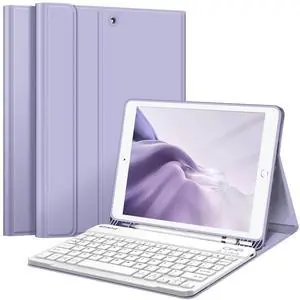 Fintie Keyboard Case for iPad 9th / 8th / 7th Generation (2021/2020/2019) 10.2 Inch, Soft TPU Back Stand Cover with Pencil Holder, Magnetically Detachable Bluetooth Keyboard, Lilac Purple