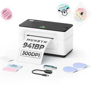 MUNBYN Bluetooth Thermal Label Printer 941B, Wireless 300DPI 4x6 Shipping Label Printer for Small Business, Compatible with Windows, Mac, iPhone, Android, PC, Ebay, Amazon, Shopify, Etsy, USPS (White)