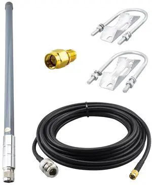 BOOBRIE 915Mhz Lora Antenna Outdoor 5.8dBi N Male Connector Omni Directional Fiberglass Antenna with 16.4FT N Female to RP-SMA Male Extension Coaxial Cable RG58 for Helium Hotspot HNT Bobcat Miner
