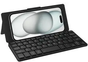 CACOE Wireless Keyboard with Stand, Mini Keyboard for Cell Phone, Ultra-Slim Portable, Foldable, Dual-Channel QWERTY with Stand Holder for Smartphone and More iOS Android Windows, Black