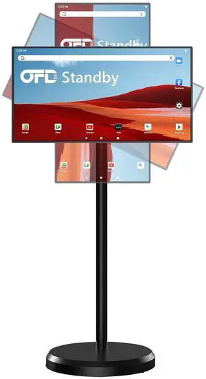 OFD 22-Inch Portable TV on Wheels 1080P,4GB RAM+64GB ROM,Rotating Touchscreen Monitor 100% sRGB,Tablet Screen with Base,Android 13 OS,6000mAh Battery(4-6H),Standbyme Rolling TV(Without Webcam),Black