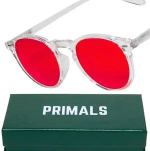 PRIMALS Blue Light Blocking Glasses - Extra Strength - Blocks 99.9% Blue Light - Improves Sleep & Focus - Computer/Gaming/TV/Phones - (Red Lens + Clear Frame)