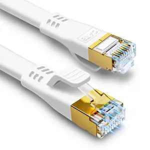 HUGIN CAT 8 Ethernet Cable 150ft, CAT8 Cable High Speed 40Gbps 2000MHz Flat Internet Network LAN Cable with Anti-Break RJ45 S/FTP for PS5/PS4/X Box/Modem/Router/PC/TV (150ft, White)