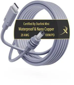 QRFAQ Starlink Mini USB-C to DC Power Cable, Starlink Mini Power Cable,Max 100W USB Type-C Input, Starlink Mini Cable, Compatible with 65W+ PD Source (5M/16FT)