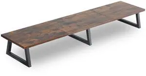 TEAMIX 42 inch Large [Dual] [Monitor] [Riser],Rustic Brown Extra Long TV [Stand Wood & Steel Desktop [Riser] with Storage for [Dual] Screen Office Desk Organization