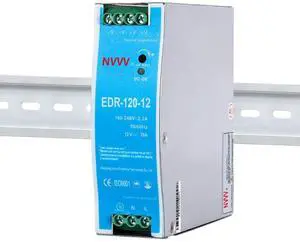 NVVV EDR-120-12 120W 12VDC 10Amp Industrial DIN Rail Power Supplies (12V 120W), Silver
