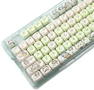JOLINTAL Green PBT Keycaps 140 Keys, Cute MOA Profile Keycap, Round Shape Custom Anime Keycaps Set for Gatrone Cherry MX Mechanical Keyboard (Cute Panda Theme)