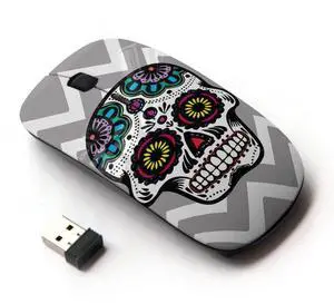 Graphic4You Mexican Sugar Skull Death Chevron Pattern (Gray) Ergonomic Wireless Mouse with Nano Receiver