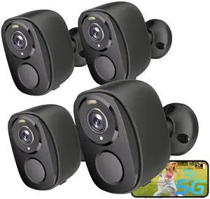 Security Cameras Wireless Outdoor, 2K Battery Powered Camera for Home Security with IP65, SD/ Free Cloud Storage, No Monthly Fee, AI Motion Detection, Color Night Vision, 2-Way Audio (BW4-G-4Pack)