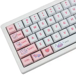 Cmokifuly Animal Rabbit Custom Cute Bunny Keys for Mechanical Keyboard, 130 Keys PBT Dye Sublimation Keycaps (Pink Bunny)