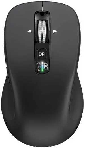 CITLLA Wireless Bluetooth Mouse (USB + BT1 + BT2), Full Size, 4-Way Scrolling, Multi-Device Silent Mouse for Computer, Laptop, iPad, MacBook (Black)