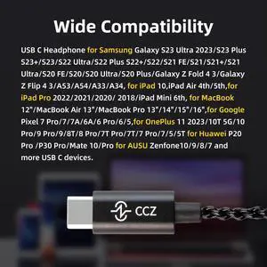 CCZ Melody Wired Type C Headphones for Samsung Galaxy s23 s22 s21 s20 Ultra, USB C Headphones for iPad/ipad Pro/Oneplus Wired USB c Earbuds in Ear Monitors Earphones with 1BA 1DD Crisp Clear Sound