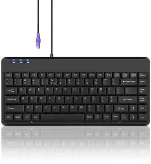 Perixx PERIBOARD-409P Wired PS2 Mini Keyboard, Black, US English Layout