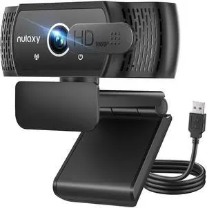Nulaxy USB Webcam with Microphone, HD 1080p Webcam with Privacy Cover for Laptop PC Desktop, HD Light Correction, Web Camera for Video Calling, Online Classes, Skype, Zoom, FaceTime, Smart TV