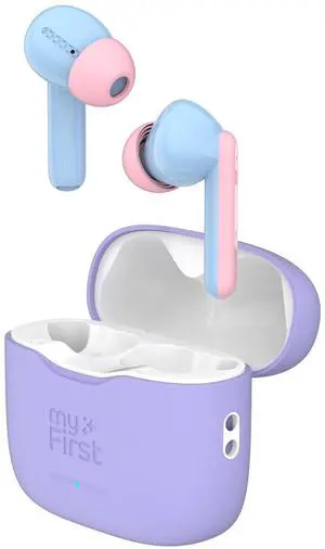 myFirst Carebuds Kids Earbuds - Ear Pods True Wireless Bluetooth with 85db Volume Limit, Mic, USB-C Charging Case, 6 Size Ear Tips, 6 Hours Playtime, Easy Pairing - for Kids & Adults (Cotton Candy)