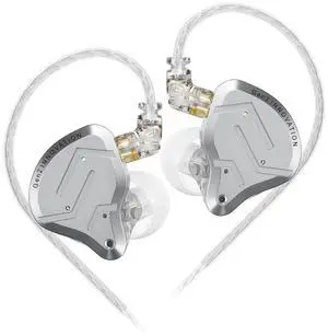 keephifi KZ ZSN PRO 2 Professional Hybrid Technology in Ear Monitor Earphone 1DD+1BA HiFi Gaming Earbuds with 3.5mm Detachable Cable for Audiophile (Silver, Without mic)