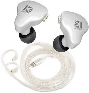 keephifi KBEAR KS1 Wired Earphones, Single Dynamic Driver in Ear Monitors, Music Headphones with 2Pin Standard Cable, HiFi Bass Noise-Isolating Earbuds with Silver Cable of Type-C Plug (White)