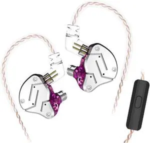 KZ ZSN in Ear Monitor Headphones 1BA+1DD Drivers Wired Earbuds, Crystal Clear Sound Earphones Wired,Hi Res Noise Cancelling Headphones with Detachable Cable (Purple, with Mic)