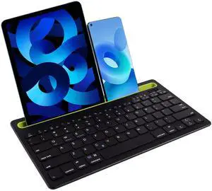 Multi-Device Bluetooth Keyboard for Tablet Phone Computer,Portable Wireless Rechargeable Keyboard with Intergrant Stand Slot Connect Up to 2 Devices Compatible Mac Android iOS Windows(Black)