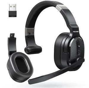 TECKNET Bluetooth Trucker Headset, 40Hrs Single and Dual Ear Wireless Headset with Mic for Work Noise Cancelling, 3 EQ Music Modes Trucker Bluetooth Headset for PC, Drivers, Office, Call Center Work