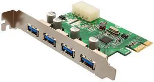 Syba Super Speed USB 3.0 4 Port PCI-e x 1 Hub Expansion Card Molex Power SD-PEX20133