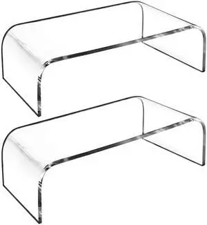 AMT 2 Pack Acrylic Laptop Monitor Stand & Computer Riser with Cat Keyboard Protector, Space-Saving Design, Extra Storage, Clear Shelf - Ideal for Monitors, Laptops, Printers, Desktop Decor
