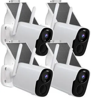 Rraycom Solar Camera Security Outdoor, Solar Powered WiFi System Surveillance Camera with 2K Color Night Vision, 2 Way Talk, Spotlight & Siren, Compatible with Alexa, BW4PLUS-SP, BW4P-SP-W-4PC