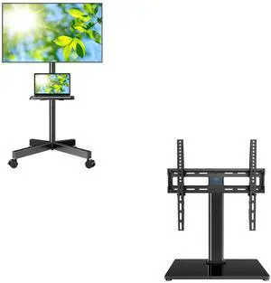 PERLESMITH Mobile TV Stand & Swivel Universal TV Stand/Base PSTVMC06&PSTVS09