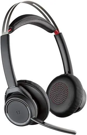 Plantronics - Voyager Focus UC (Poly) - Bluetooth Dual-Ear (Stereo) Headset with Boom Mic - USB-A Compatible with PC and/or Mac - Active Noise Canceling - Works with Teams (Certified), Zoom & more
