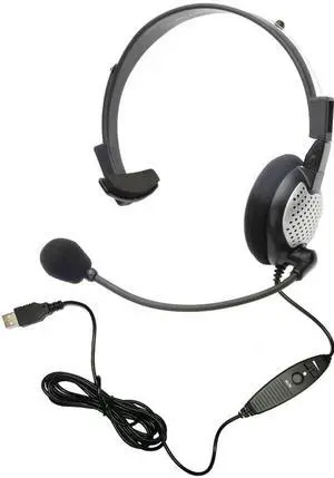 Andrea Communications NC-181VM USB On-Ear Monaural Computer Headset with Noise-canceling Microphone, in-line Volume/Mute Controls, and Built-in External Sound Card and USB Plug, Black, Grey, Silver