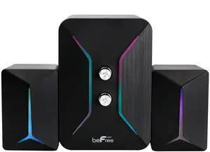 beFree Sound Computer Gaming 2.1 Speaker System with Color LED Lights, Black