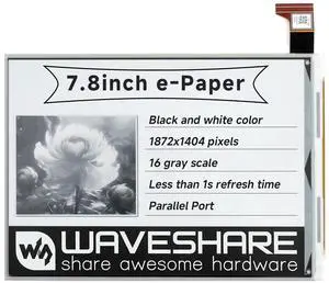 Waveshare7.8inch E-Ink Raw Display Compatible with Raspberry Pi 4B/3B+/3B/2B/B+/A+/Zero/Zero W/WH/Zero 2W Series Boards 1872×1404 Resolution with Parallel Port Without PCB Supports Partial Refresh