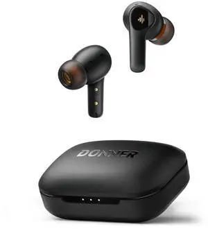 Donner Noise Cancelling Wireless Earbuds, Bluetooth 5.2 Earphones with 4 Mic Clear Calls, 12mm Drivers, App for Custom EQ, 32H Playtime, Fast Charging, Transparency - Dobuds ONE,Black