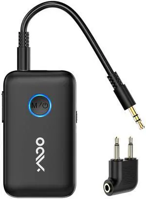 YMOO Bluetooth 5.3 Transmitter Receiver for TV/Airplane, Supports 2 Headphones/Speaker with AptX Adaptive & Low Latency, 3.5mm Jack Aux HiFi Stereo Wireless Audio Adapter for Flight, Travel, Planes
